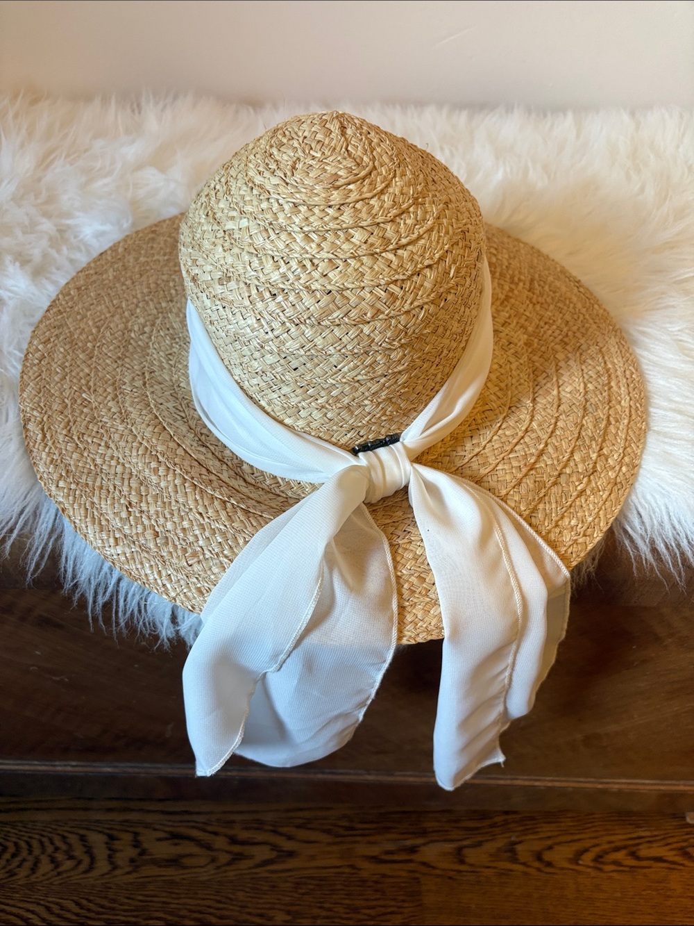 Straw Sun Hat with White Bow - Women Accessories